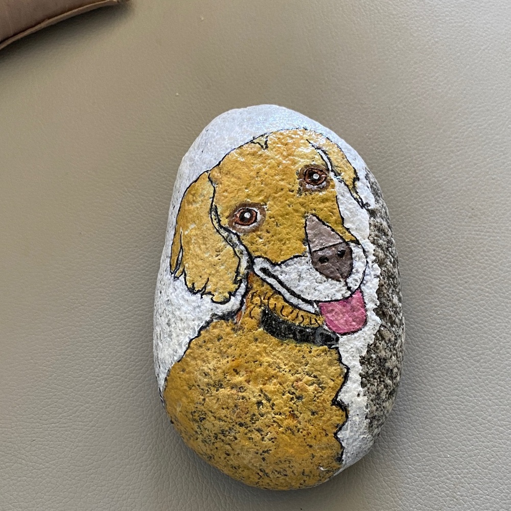 Hand-Painted Dog Stone Decor large heavy 5”